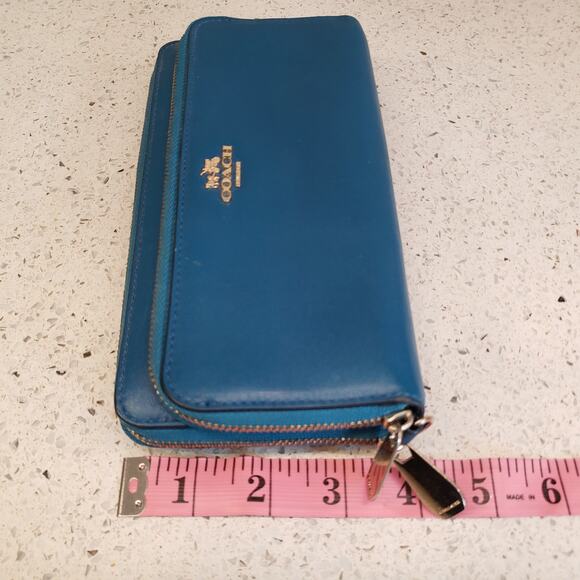 Coach Womens Accordion Zip Wallet Teal Blue Leather Wallet - Picture 14 of 16